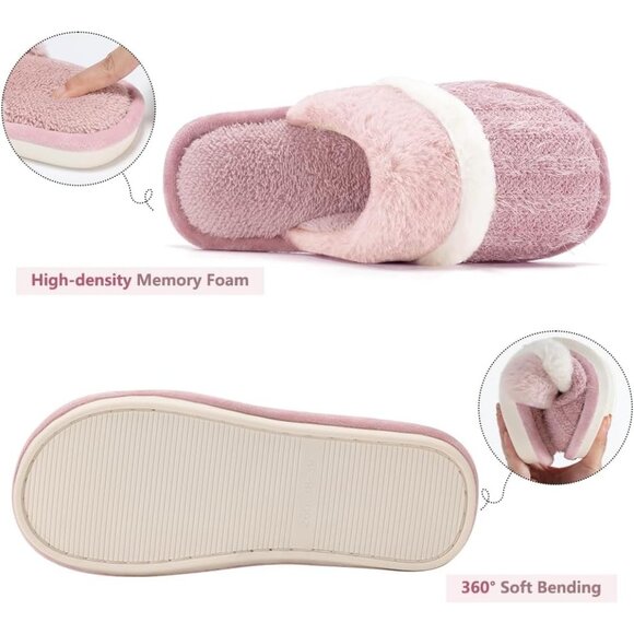 Women's Pink Two-Tone Cozy Comfy Memory Foam Slippers Slip-On Indoor House Shoes - Picture 5 of 8